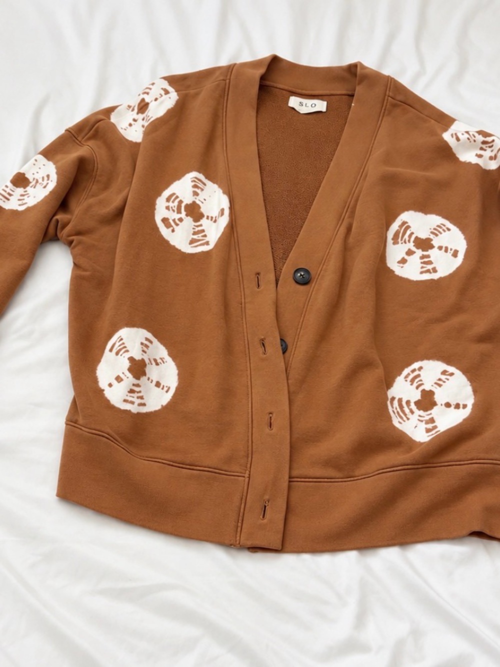 Madewell Rust-Brown Cardigan with Cream Circular Print